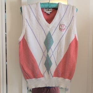 Women's Pink and White Sweater Vest